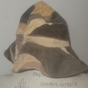 Patchwork Suede Bucket Hat in Brown and Tan